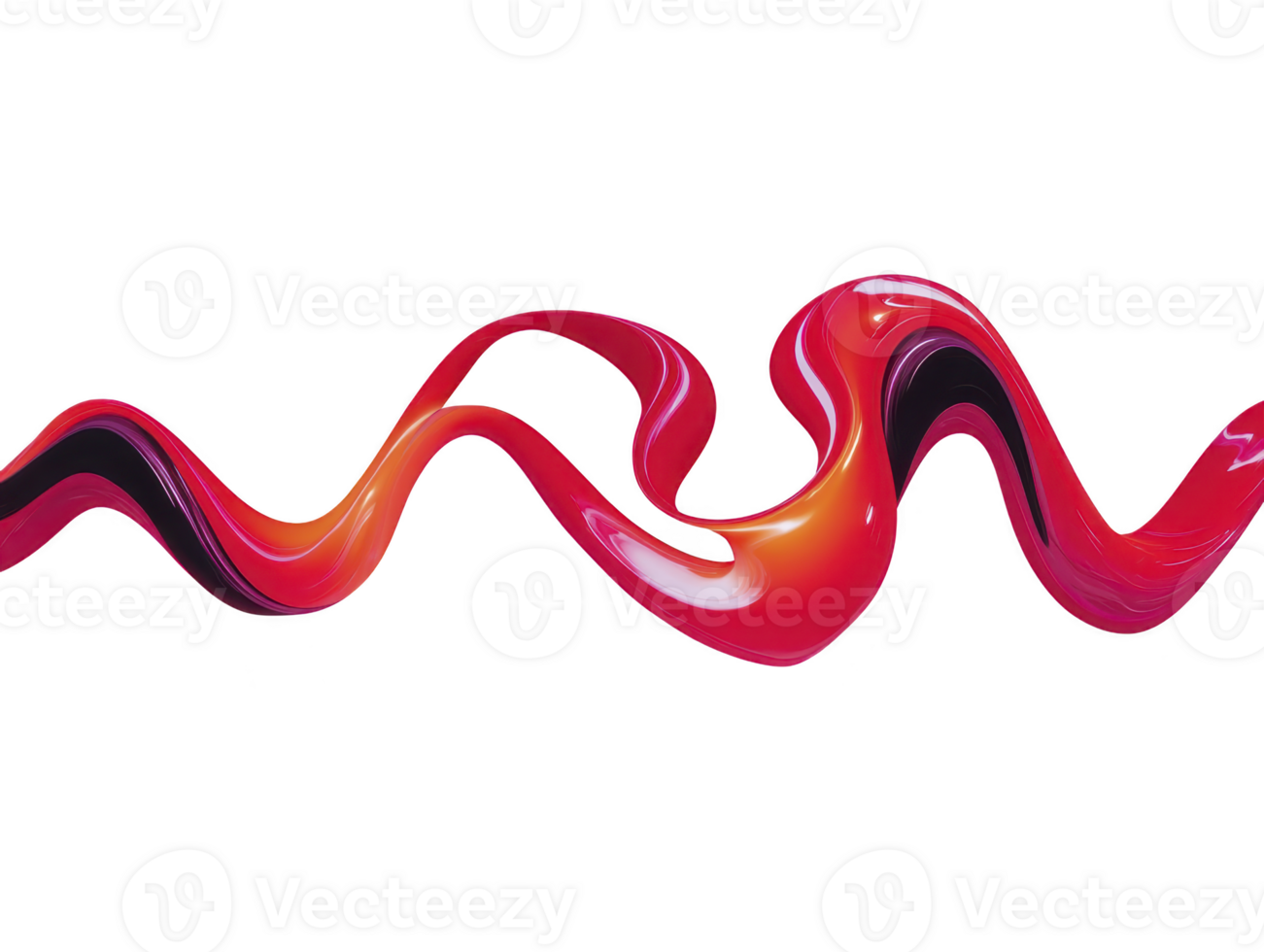 Red abstract wave fluid shape glossy texture modern art dynamic movement isolated on transparent background creative design vibrant color digital illustration energetic style png