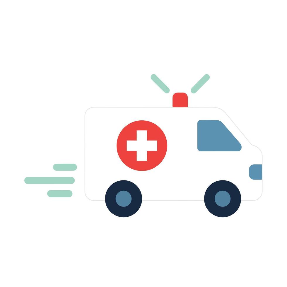 Flat design ambulance icon with red cross symbol and flashing lights vector