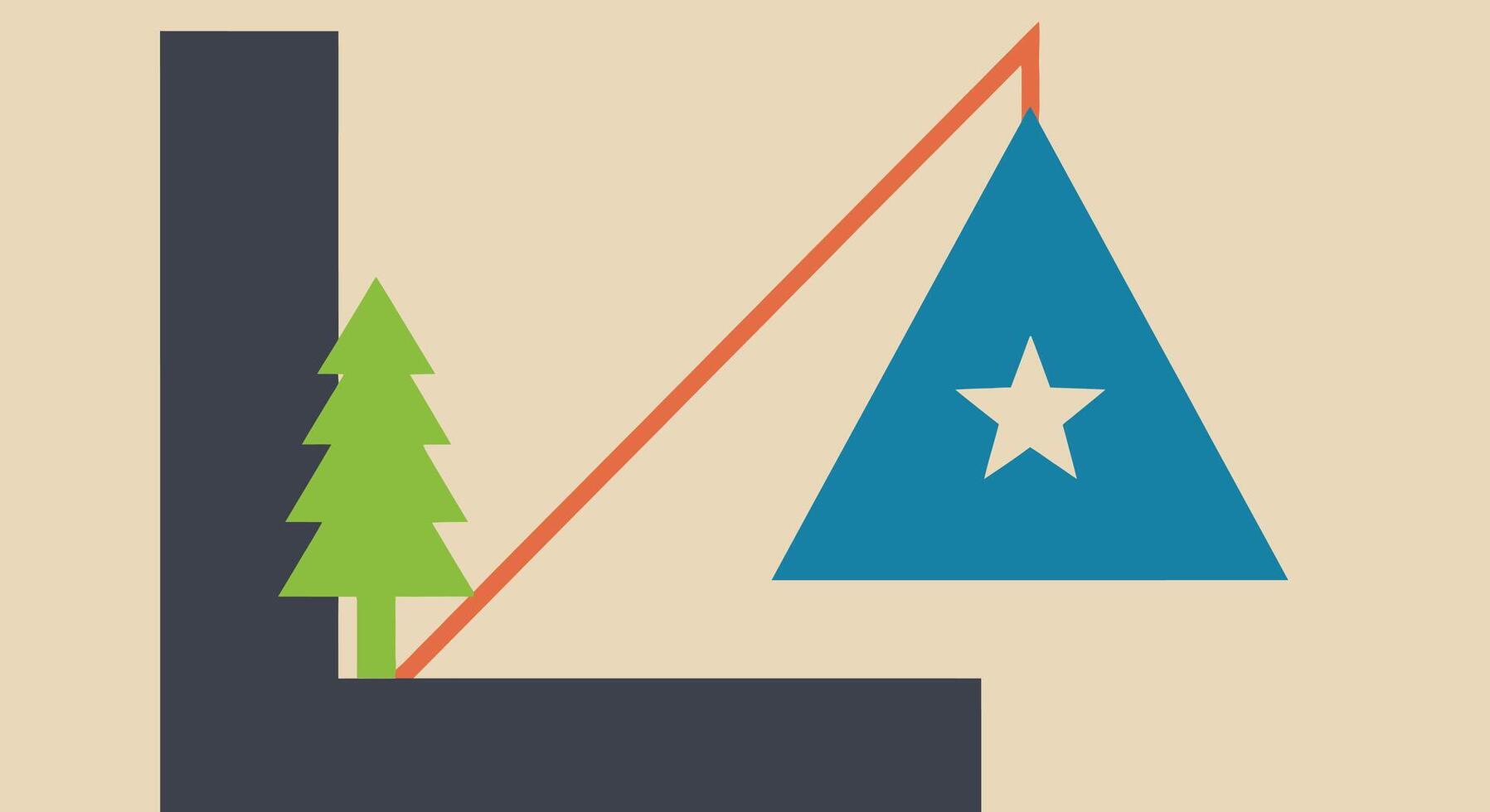 Abstract geometric composition with a stylized tree and a blue triangle containing a star, set against a neutral background vector
