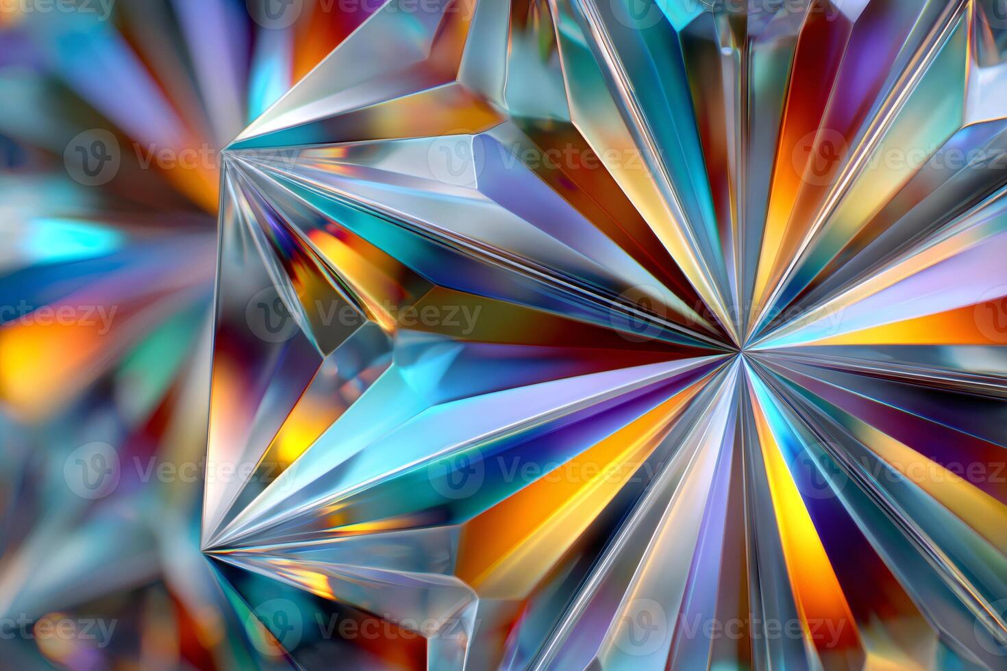 Crystal structure diffracting light creating colorful refraction photo