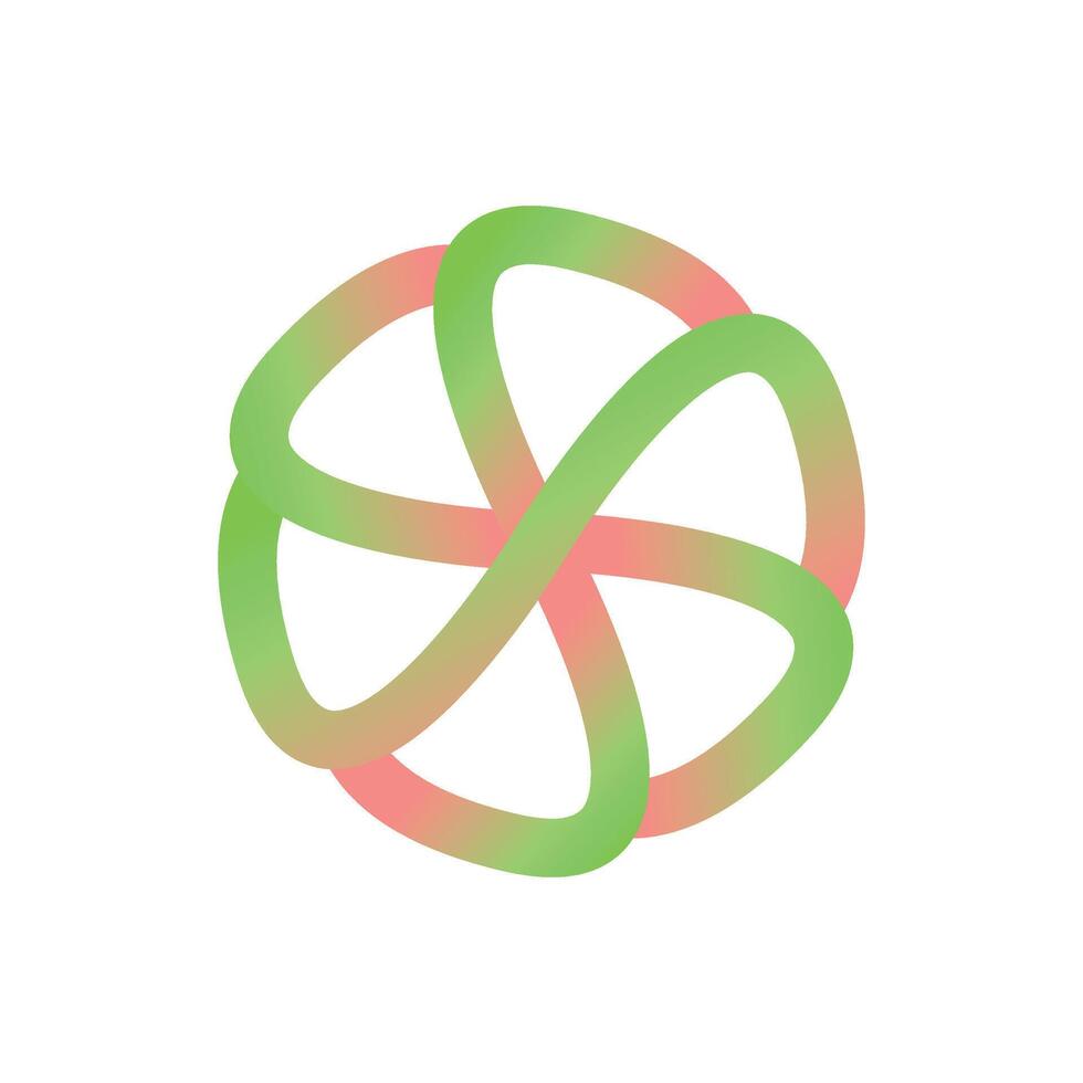 Twisted Loop Sphere Abstract Gradient Knot Logo in Green and Red vector