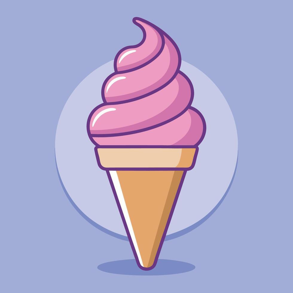 A delicious pink strawberry soft serve ice cream cone in a waffle cone vector