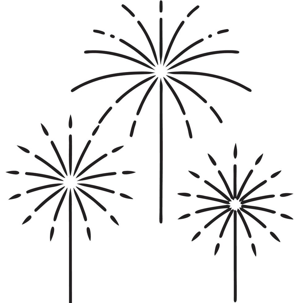 Three colorful stylized fireworks exploding against a white background vector