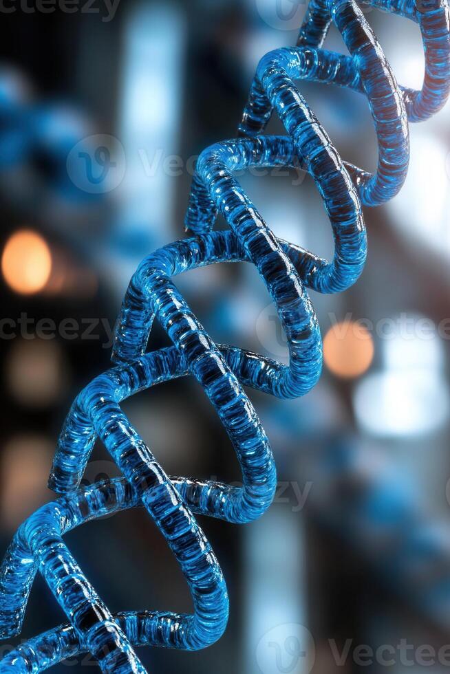 Close-up view of a blue DNA strand showcasing intricate details in a shallow depth of field highlighting its unique structure and design photo