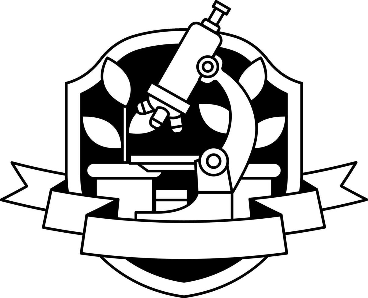 black and white logotype of A shield with a microscope vector