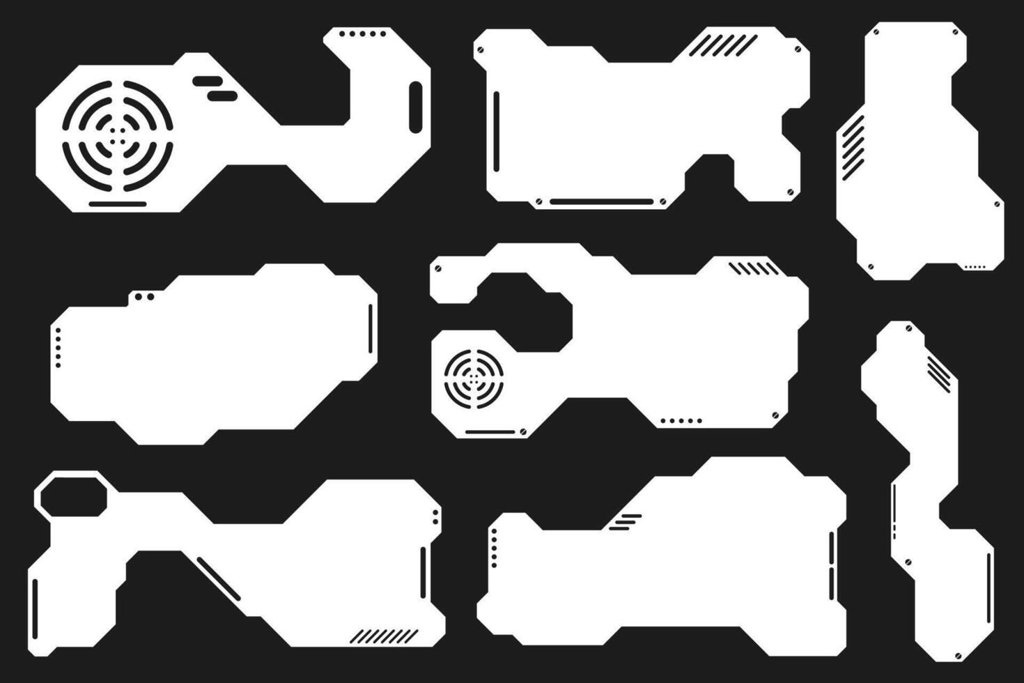 HUD futuristic frame bolrder game swag element pack panel cyberpunk interface. vector