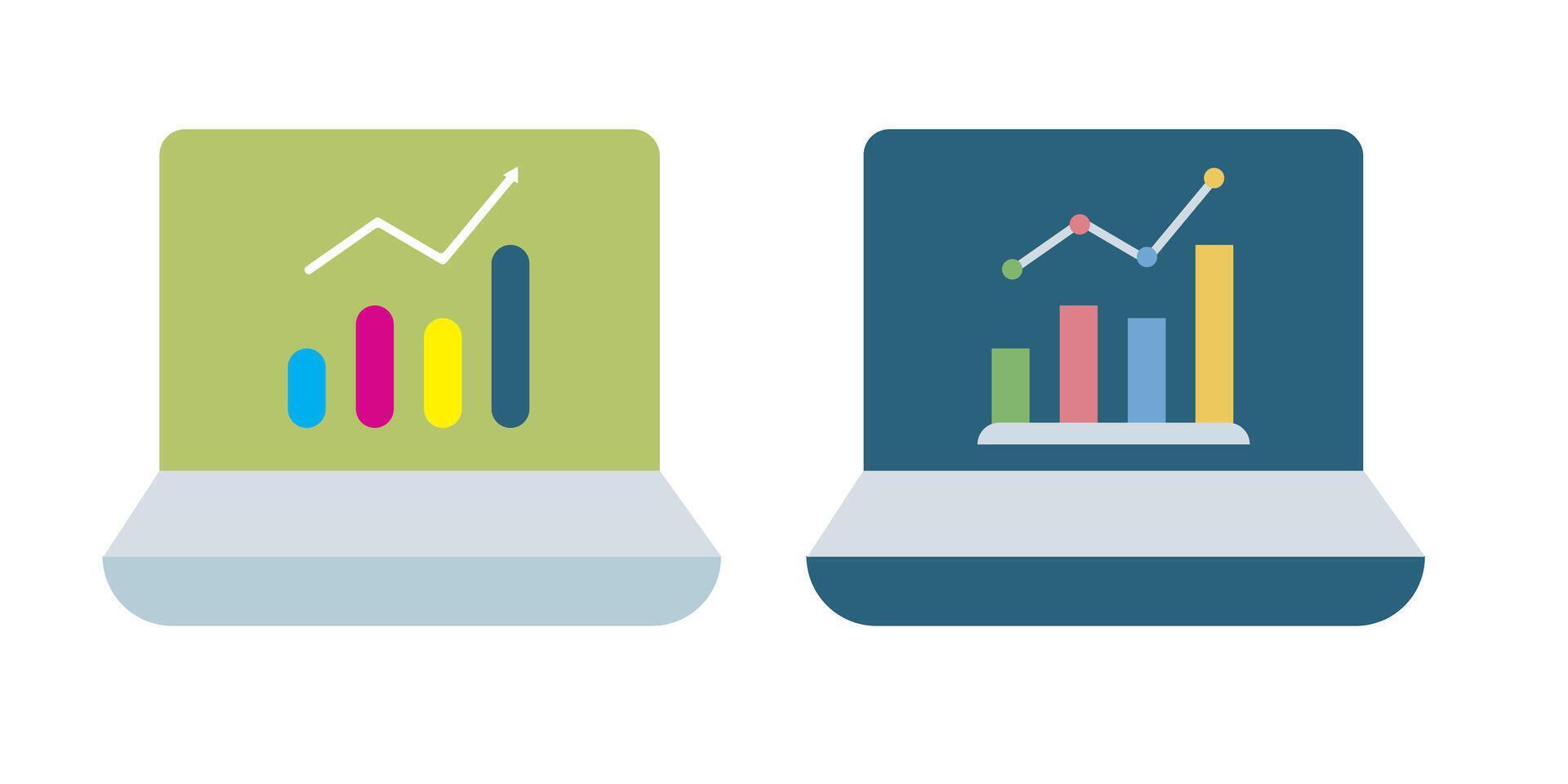 Laptop with graph isolated on white background, perfect for data analysis and business presentations, showcasing growth and trends vector