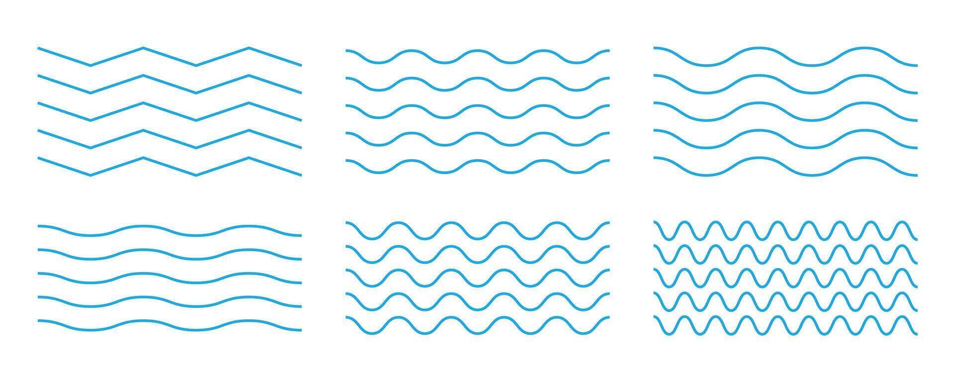 Blue wave line patter set. Water pattern design element vector
