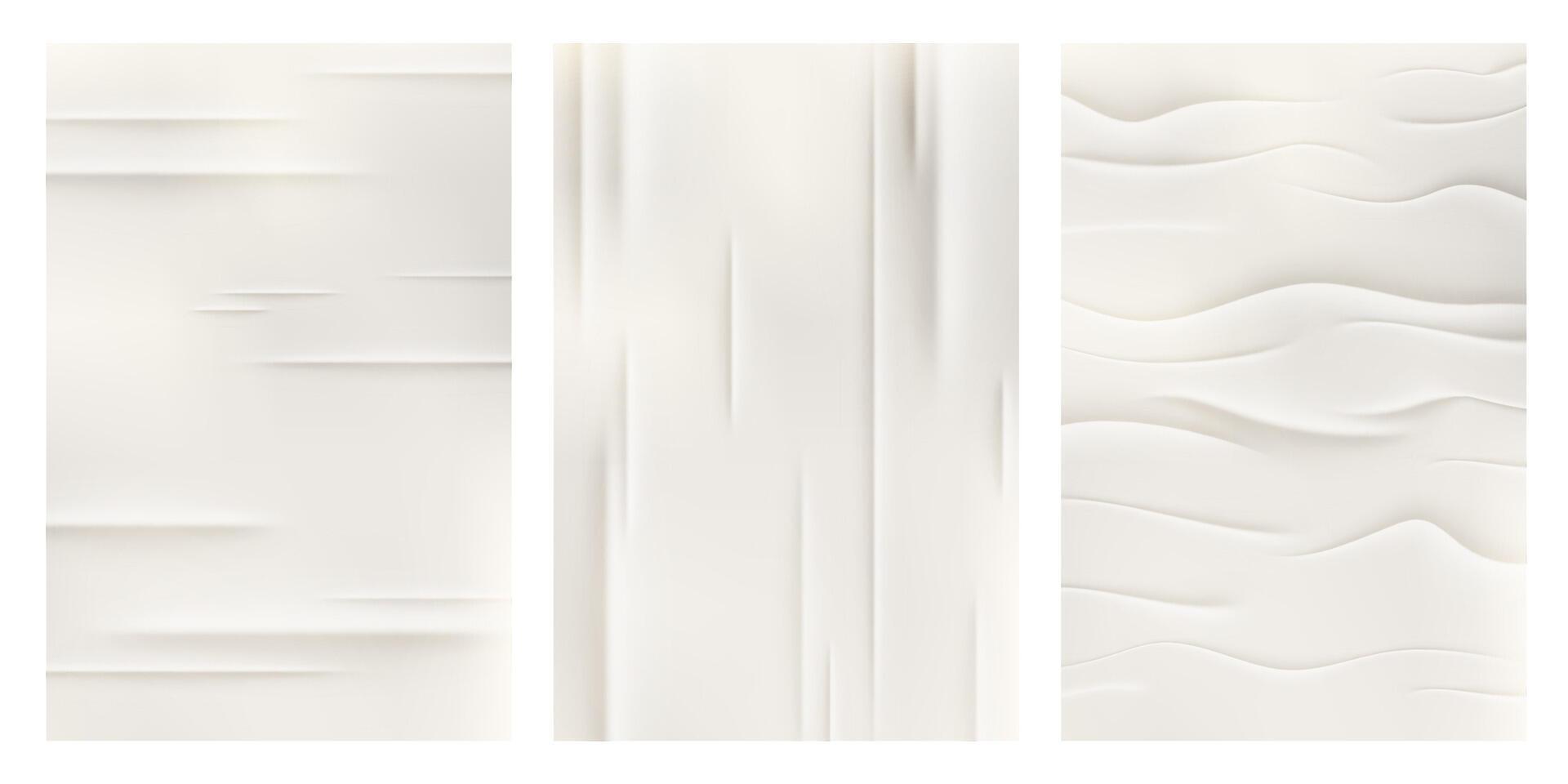 White paper sheet for mockup. Glued wet blank with folds and wrinkles. Sticker effect texture. Creased pages for flyer menu and banner. vector