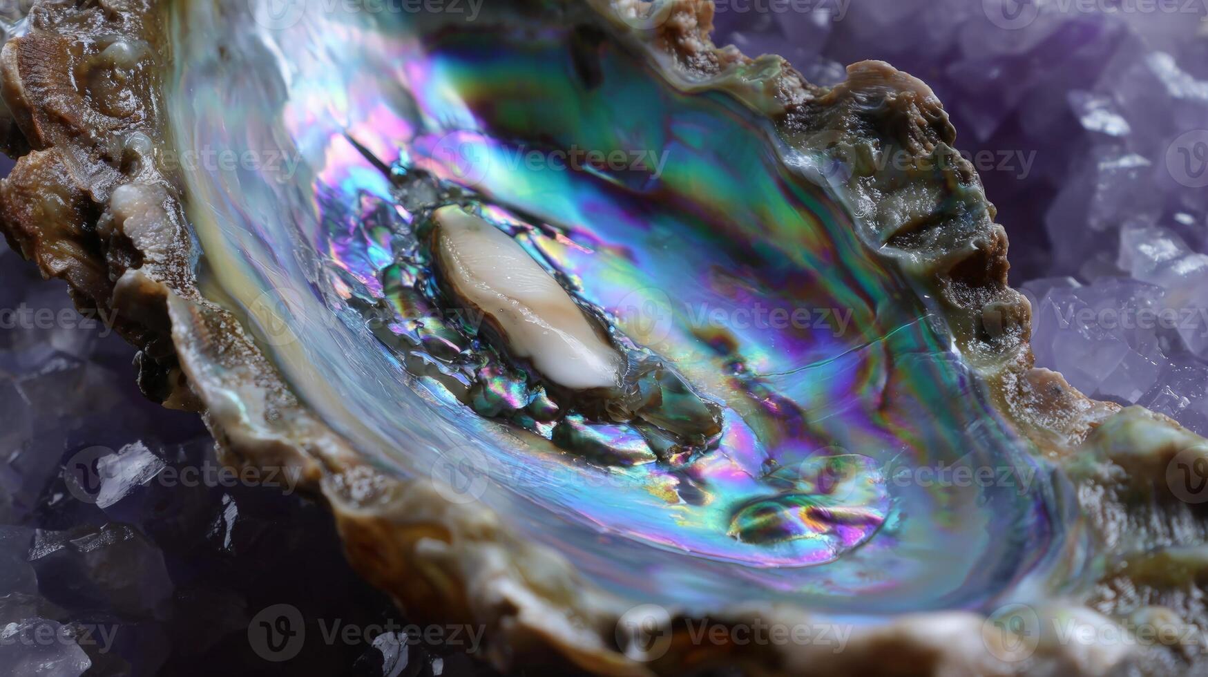 Close-up of shiny abalone shell with iridescent colors photo