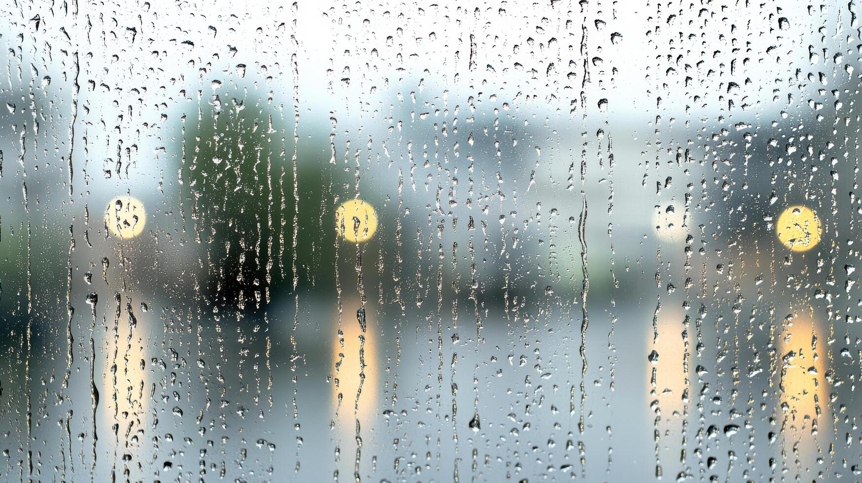 Rain drops on a window with a city in the background photo