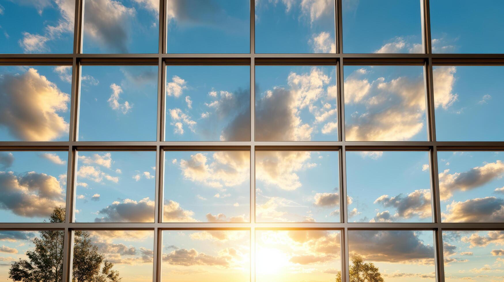 A view of the sun through a window with clouds photo