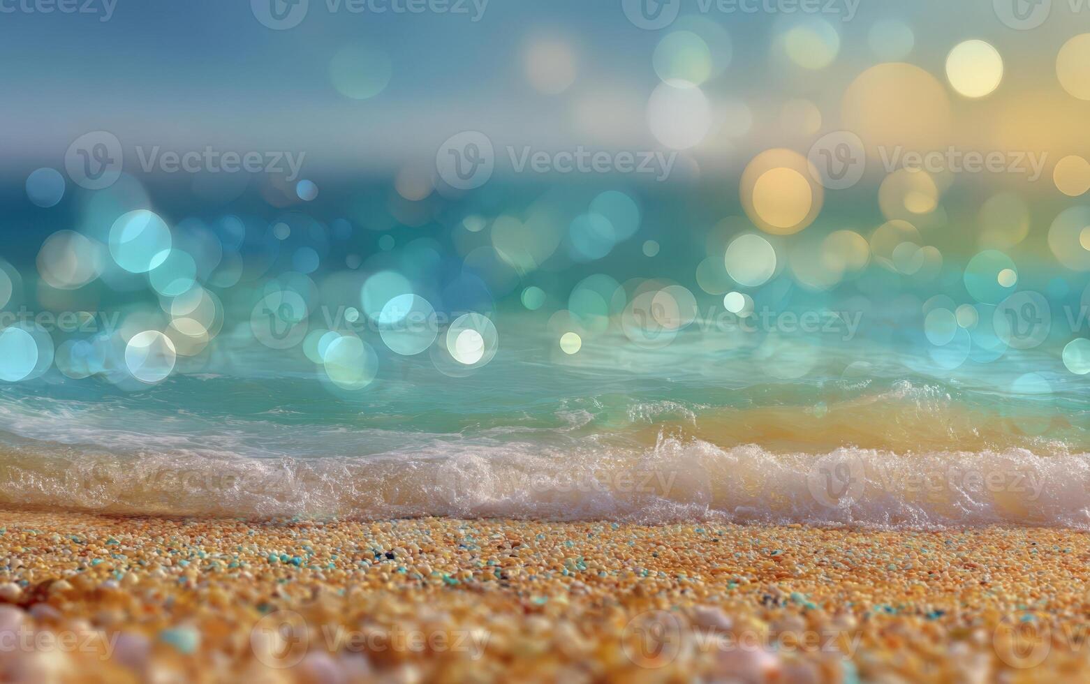 Soft sandy beach with gentle waves lapping at the shore, sparkling water reflecting sunlight, creating a serene and tranquil coastal atmosphere for relaxation and escape photo