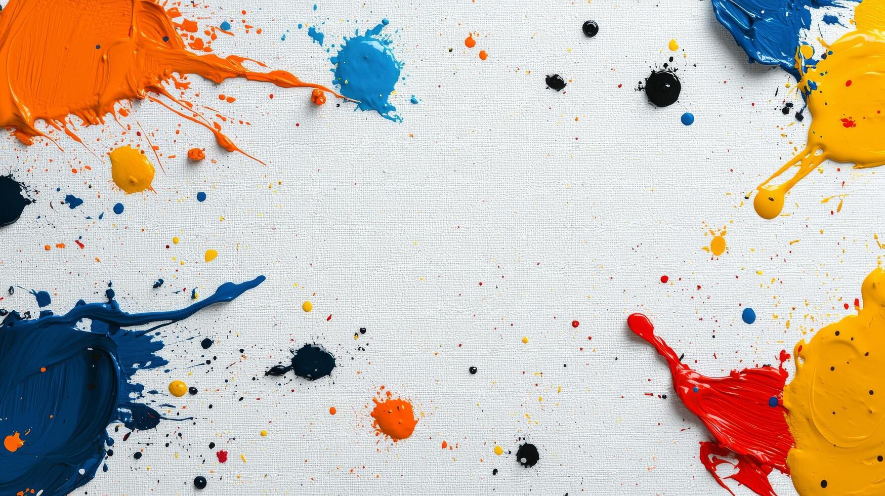 Colorful splashes of paint on a blank canvas creating a vibrant photo