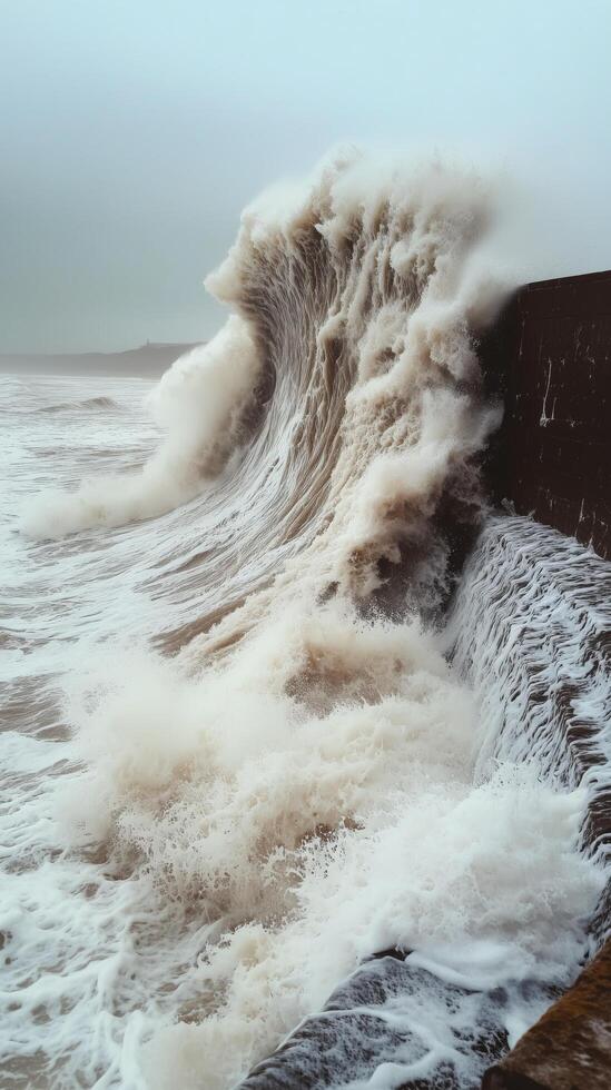 Waves Crashing Against the Cliffs at a Coastal Location During a photo