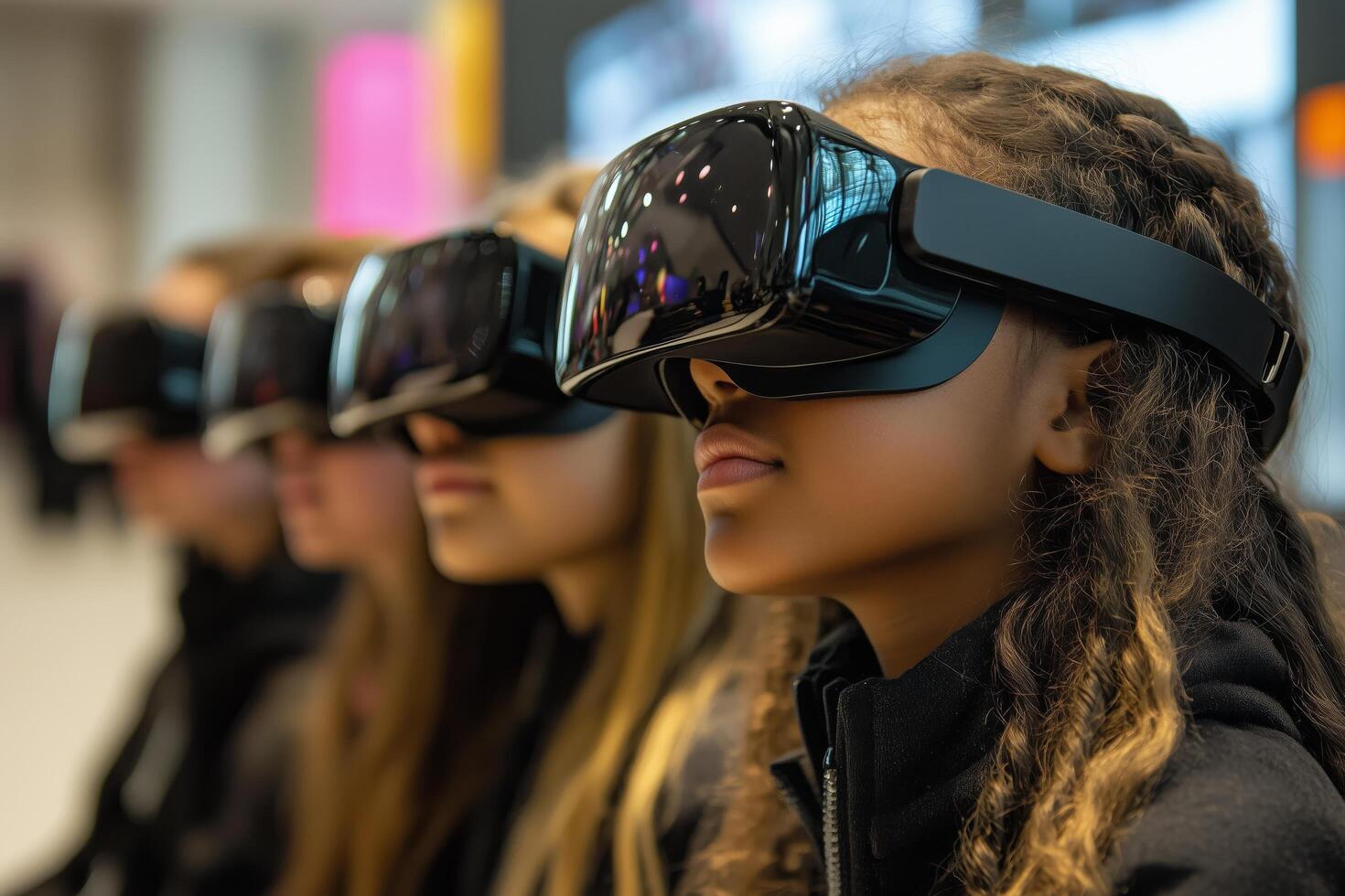 Students Engaging in Virtual Reality Exploration During a Technology Workshop at a Community Center photo