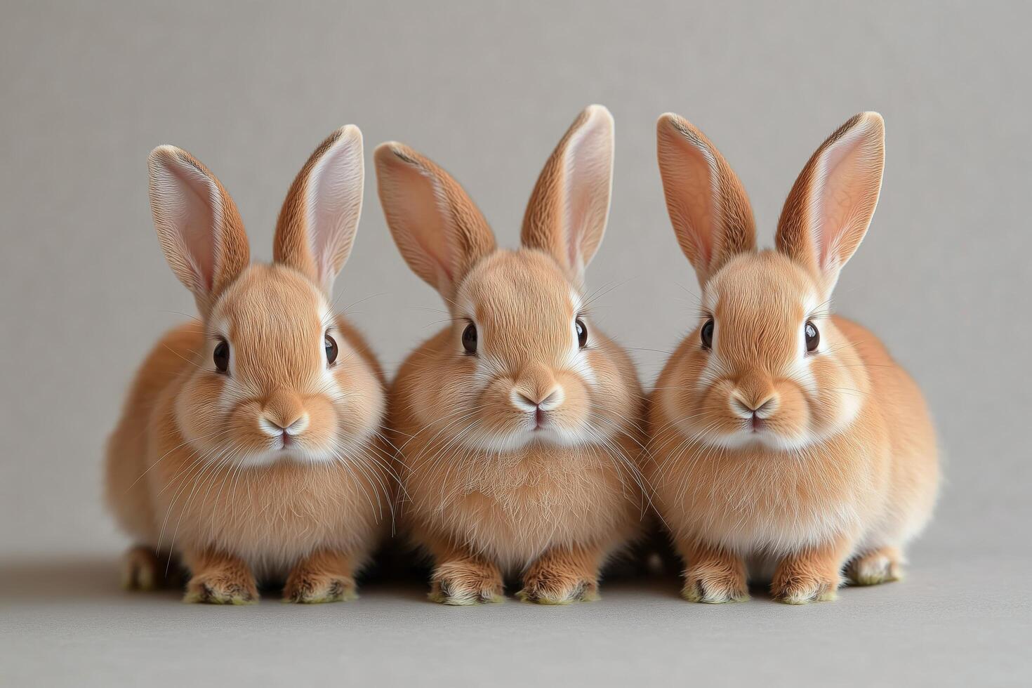 Cute Rabbits Sitting Side by Side on a Soft Surface in a Calm Indoor Setting photo