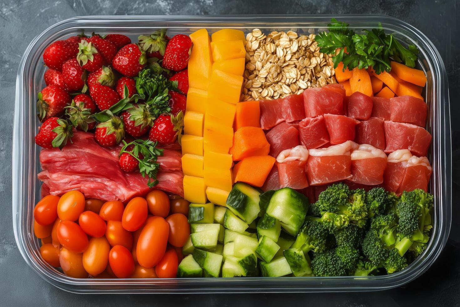 Colorful Array of Fresh Fruits and Vegetables Showcased in a Vibrant Display photo