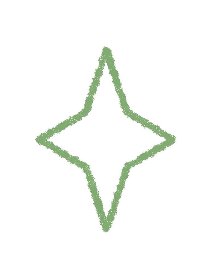 Festive crayon outline firework star in a green glow style. Light and magic combine for a symbolic sparkle, graphic shape, and element for party or holiday concept in modern decorative format. vector