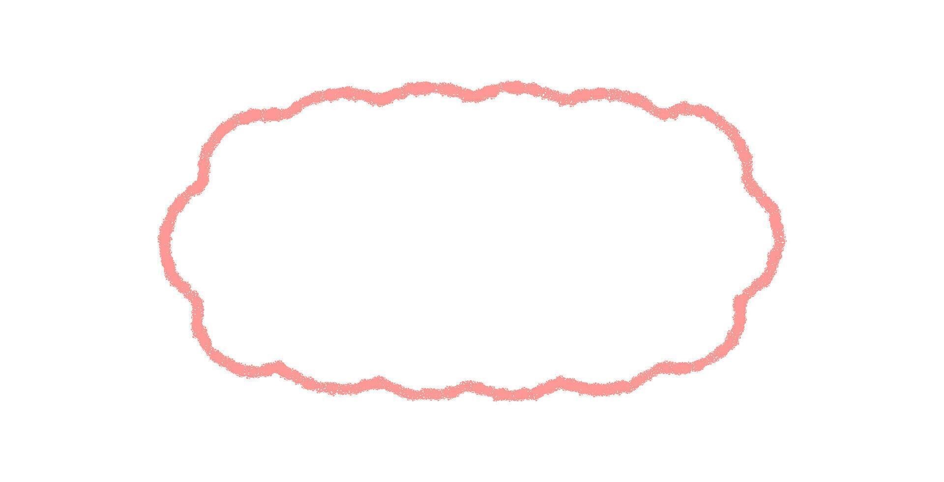 Groovy crayon scallop rectangle border outline in playful retro style. Hand drawn doodle frame with chalk texture creates a y2k background and label for modern graphic projects. vector