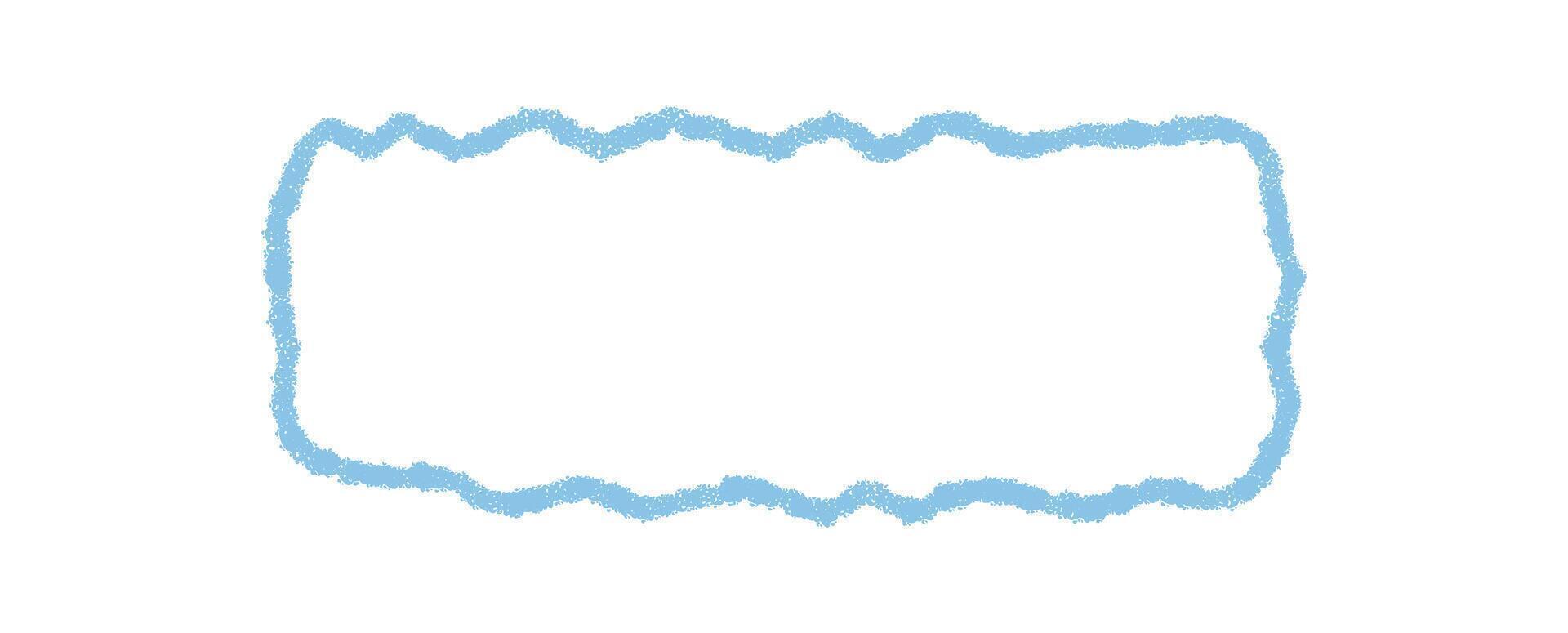 Blue crayon rectangle with squiggle outline frame and organic box form. Simple sketch textbox border as playful background for text. Blank template with artistic texture and hand drawn style. vector