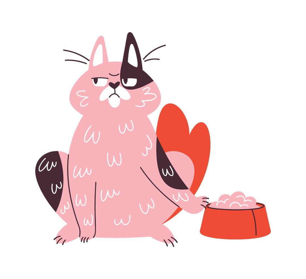 Lazy cat refuses to eat vector