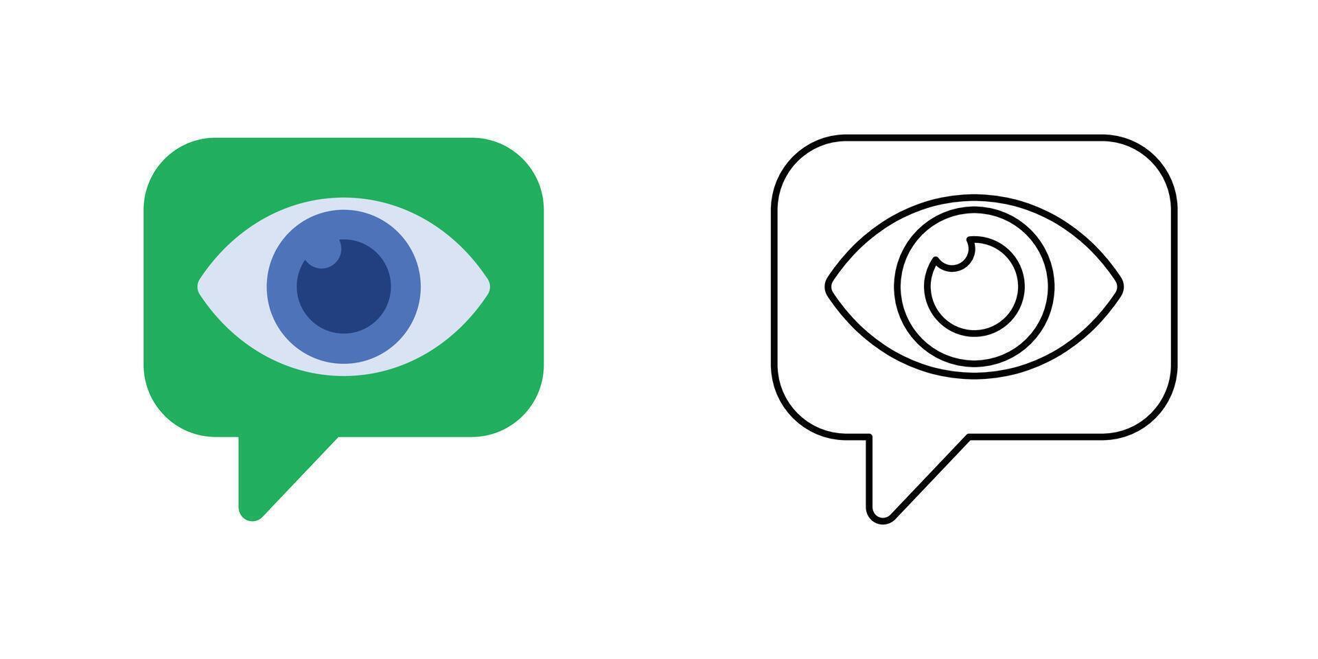 Honest chat bubble icon showing a speech bubble with a small eye symbol. Ideal for illustrating transparency in communication, AI explainability, and ethical chatbot design. vector