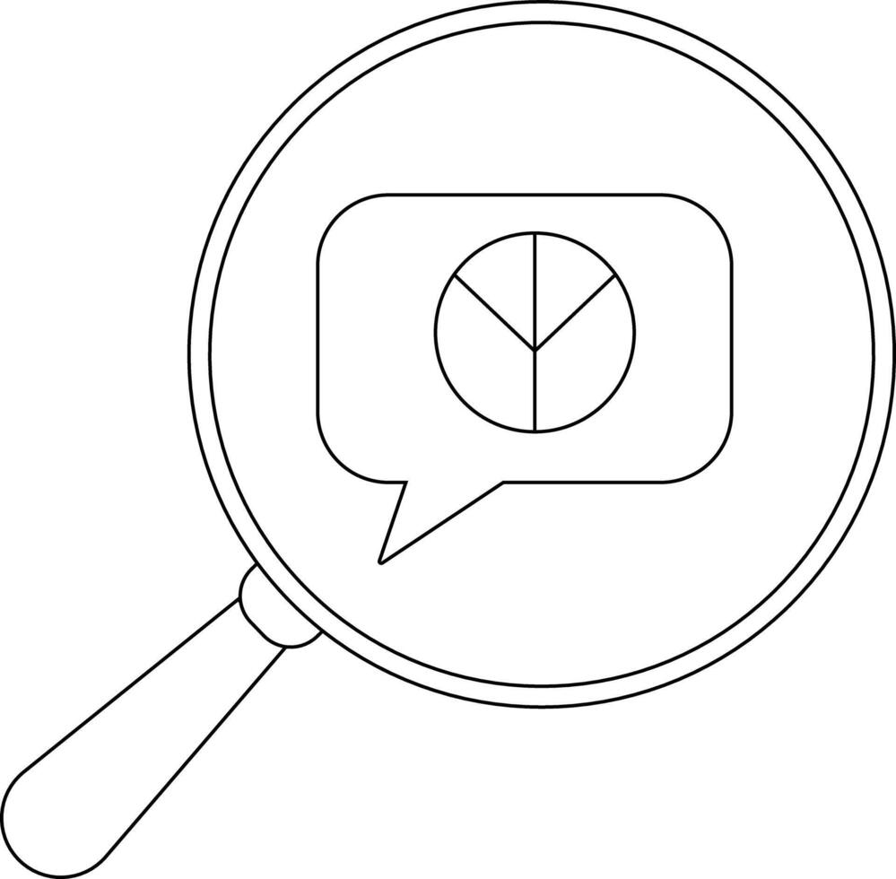 Magnifying glass over a speech bubble containing a pie chart vector