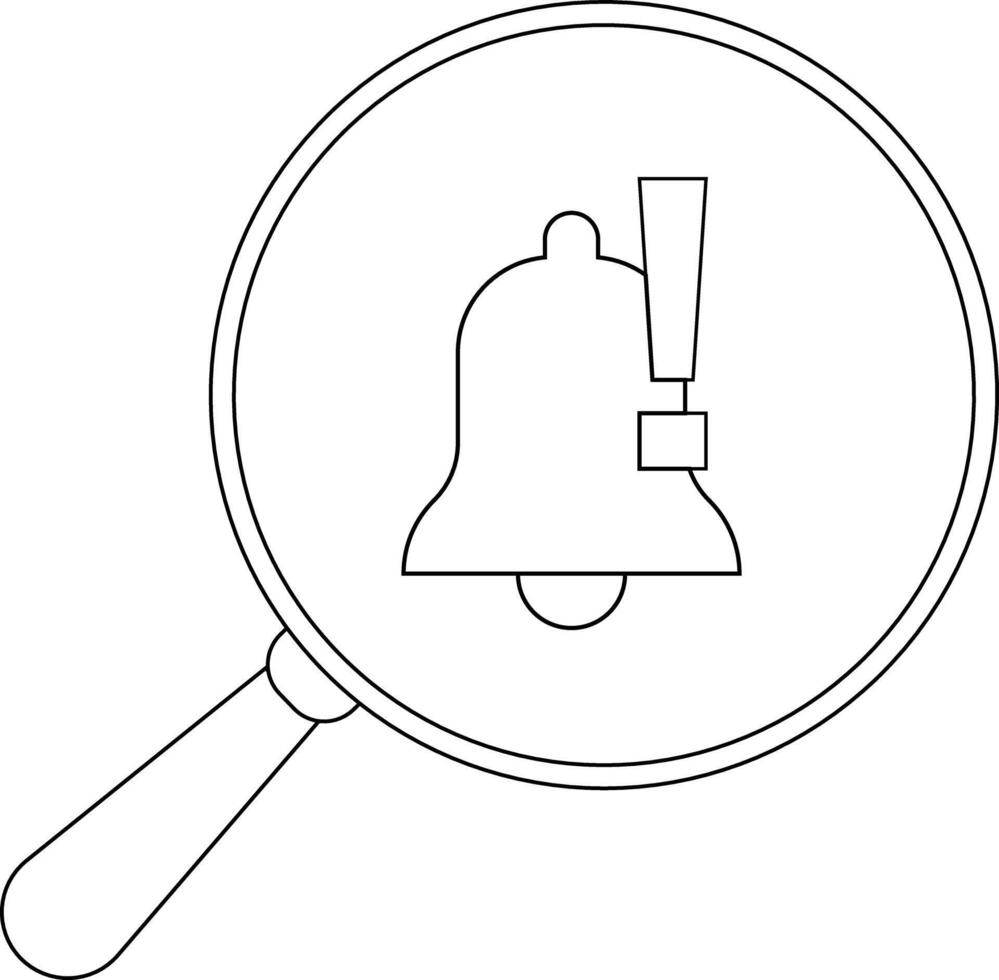 A bell and exclamation mark are visible within a magnifying glass frame vector