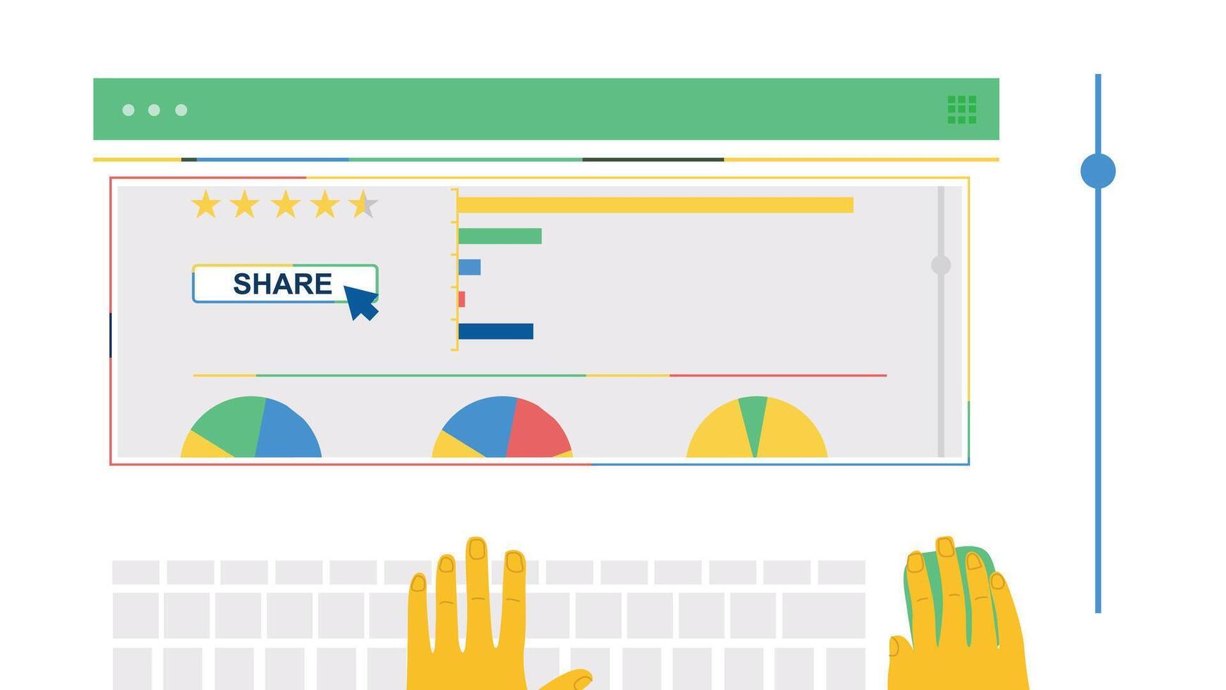 charts and share button in modern flat illustration vector