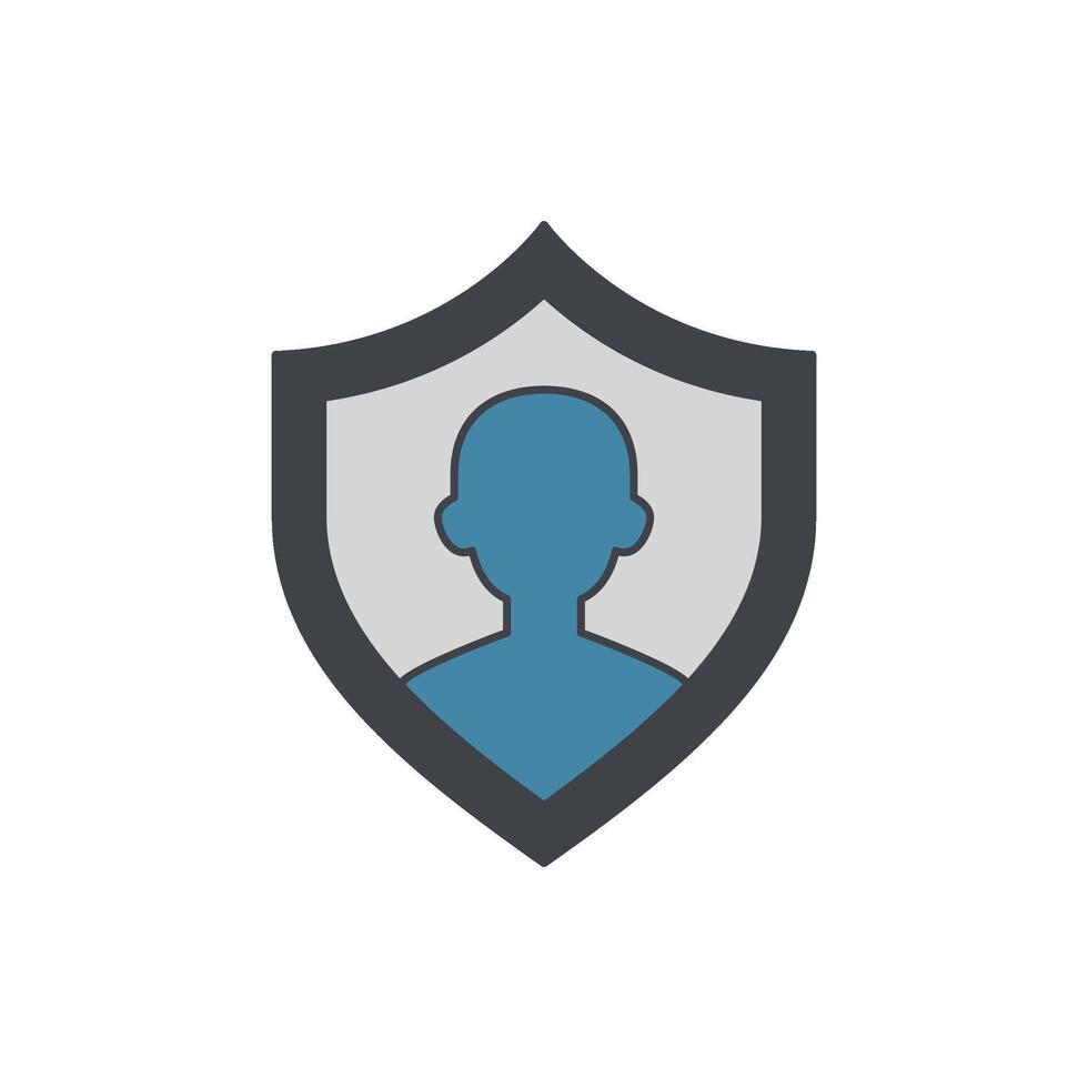 Shield icon representing a person's profile, symbolizing security and protection for personal data and privacy vector