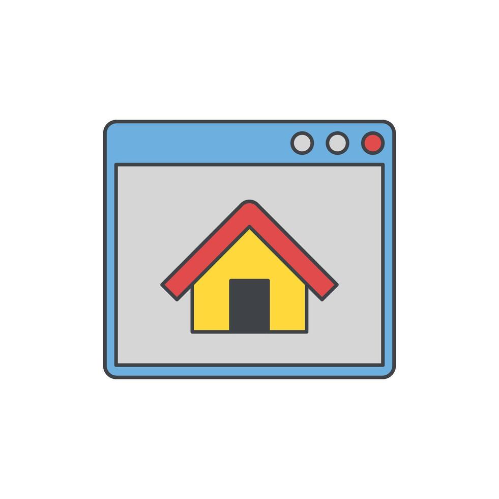 Web browser window displaying a stylized home icon, representing the homepage of a website or online portal vector