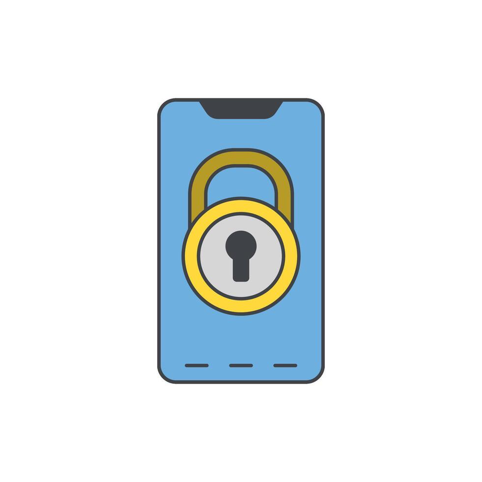 Smartphone security and privacy, digital lock on a mobile phone screen symbolizing data protection and online safety vector