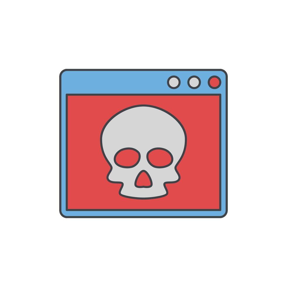 Digital security threat and malware warning concept with a skull icon on a computer screen vector