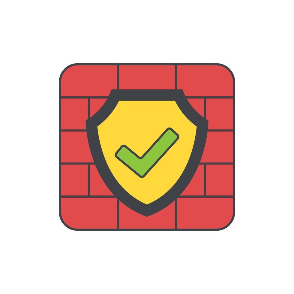 Securely protected network firewall icon representing cybersecurity and data protection vector