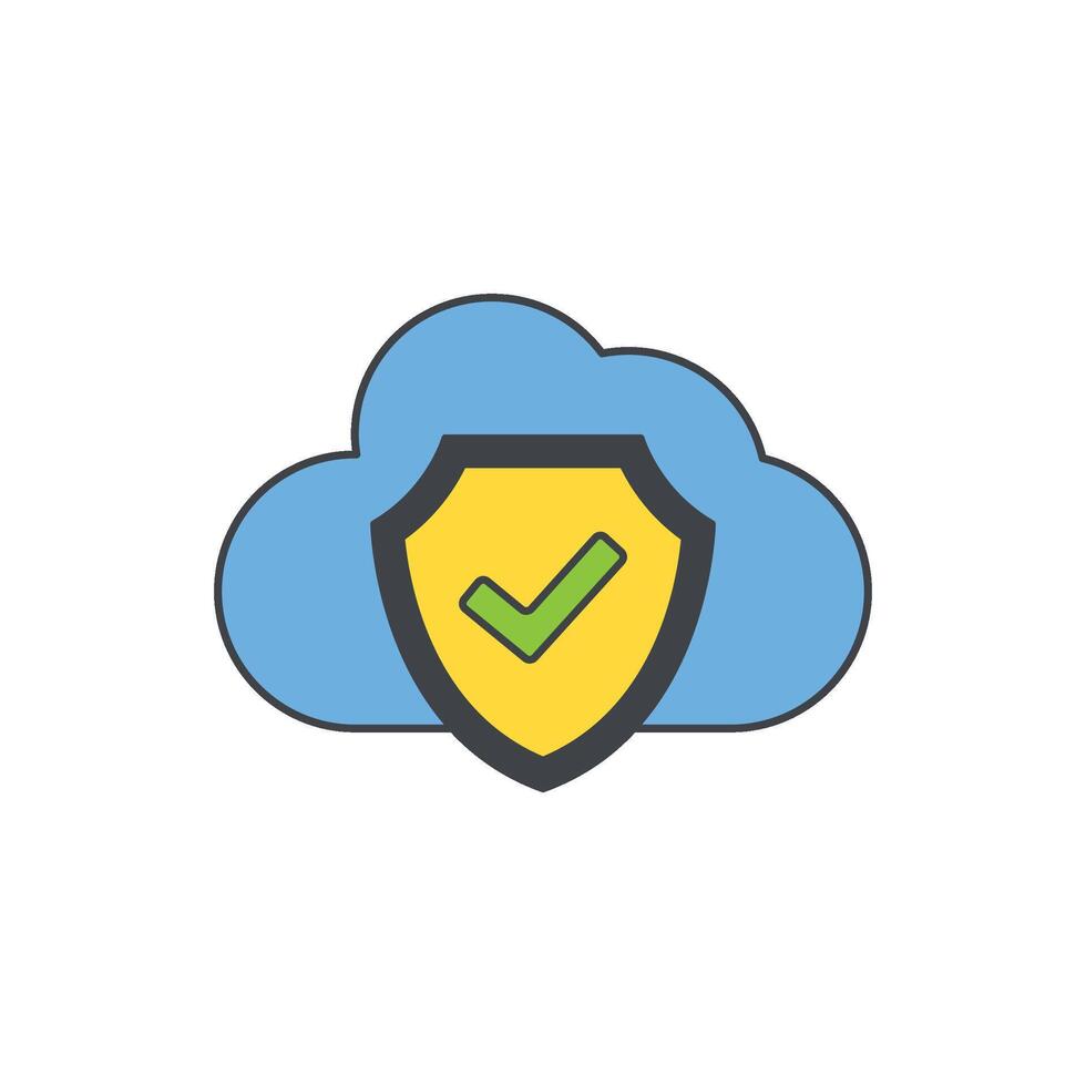 Cloud security with a shield and check mark, representing data protection and safety vector