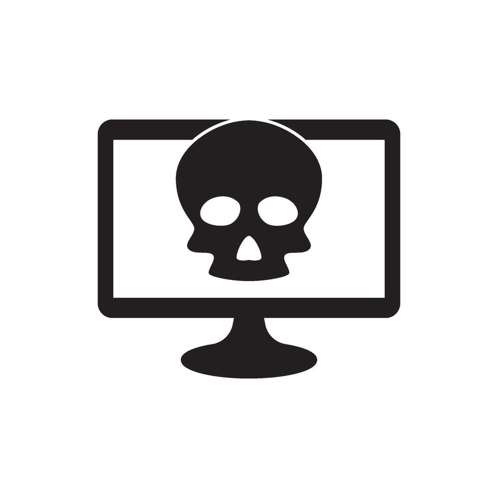 Computer screen displaying a skull icon, representing digital threats, viruses, or data security breaches vector