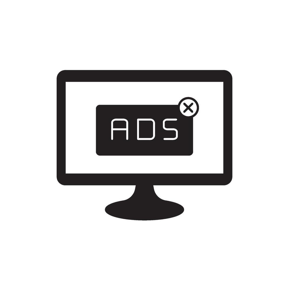 Icon of a computer monitor displaying an advertisement with a close button, symbolizing online advertising and pop-up blocking vector