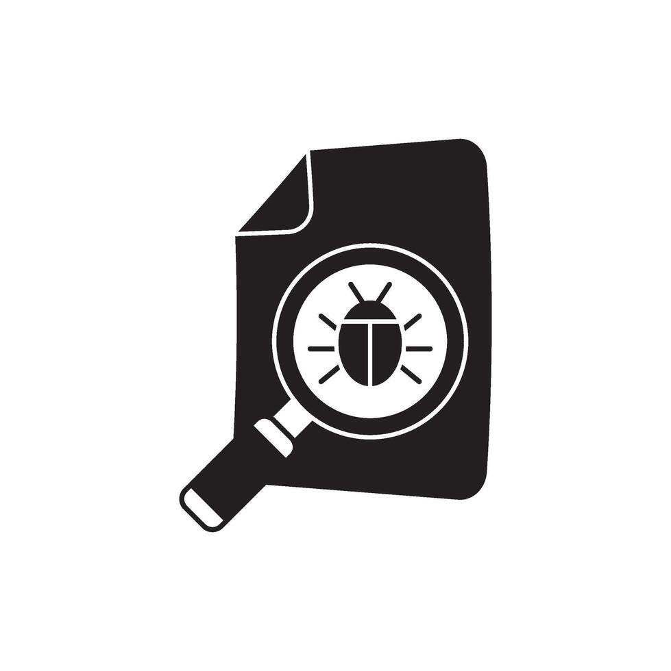 Bug report on document with magnifying glass, representing quality assurance and software testing, graphic illustration vector
