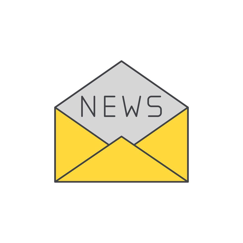 Conceptual illustration of an open envelope with the word NEWS written inside, symbolizing communication and information delivery through mail or email vector