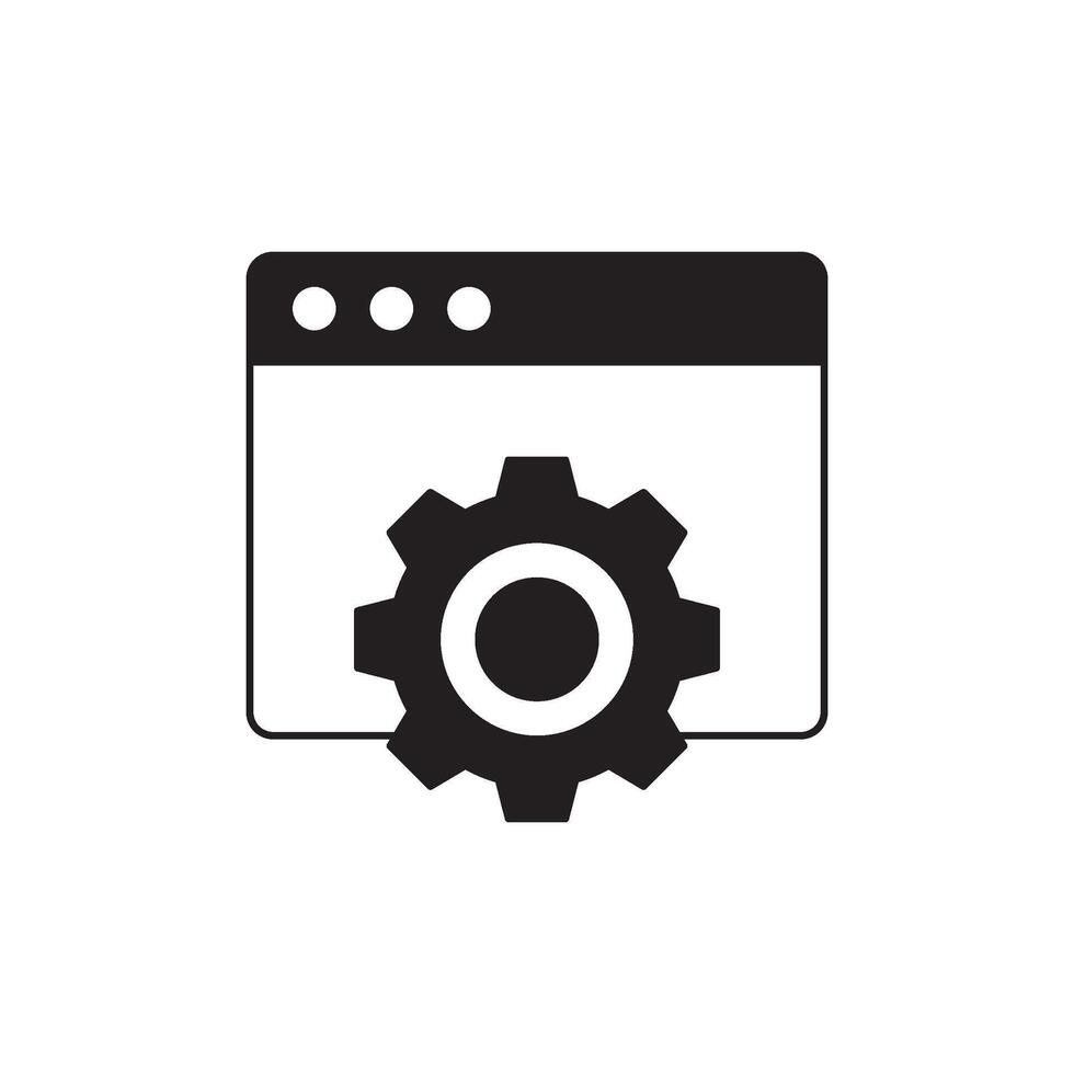 Illustration of a browser window with a cogwheel representing settings or configuration vector