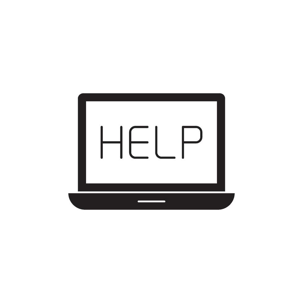Laptop screen displaying the word HELP, symbolizing technical support, assistance, or computer troubleshooting vector