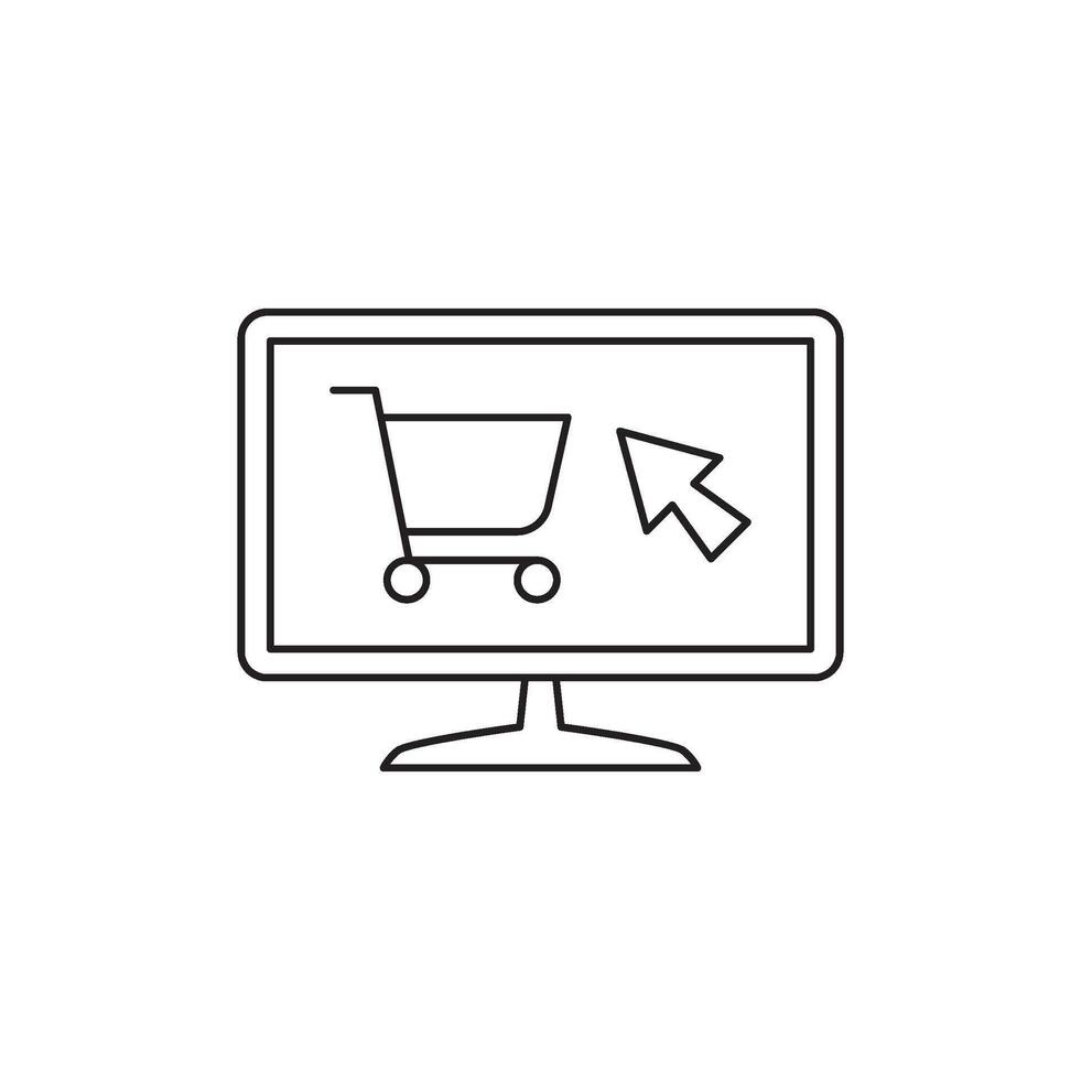 en línea compras carro icono en computadora pantalla con cursor, simbolizando comercio electrónico y digital Al por menor experiencias vector