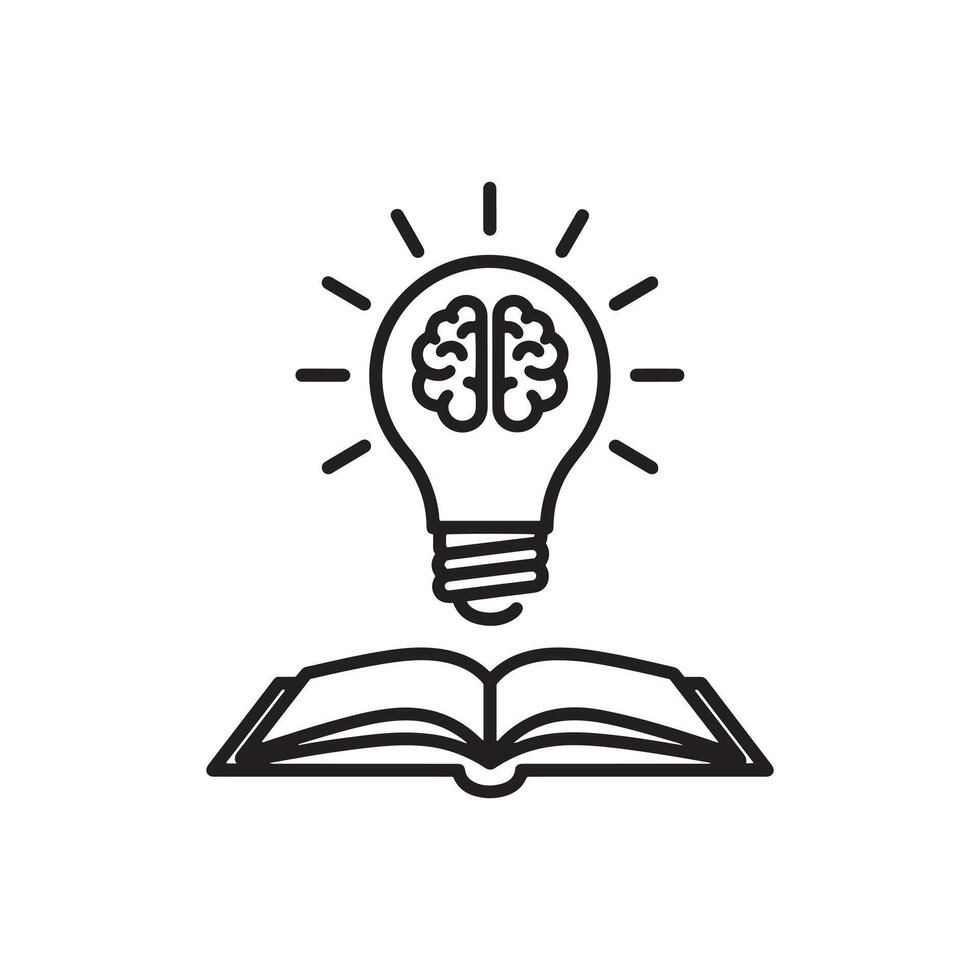 Brain in light bulb above open book icon concept for knowledge and insight vector