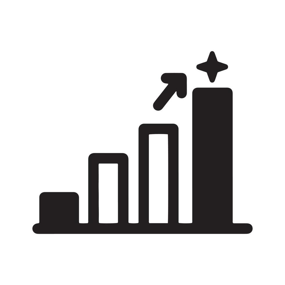 Bar chart graph showing upward trend with arrow and star symbol vector