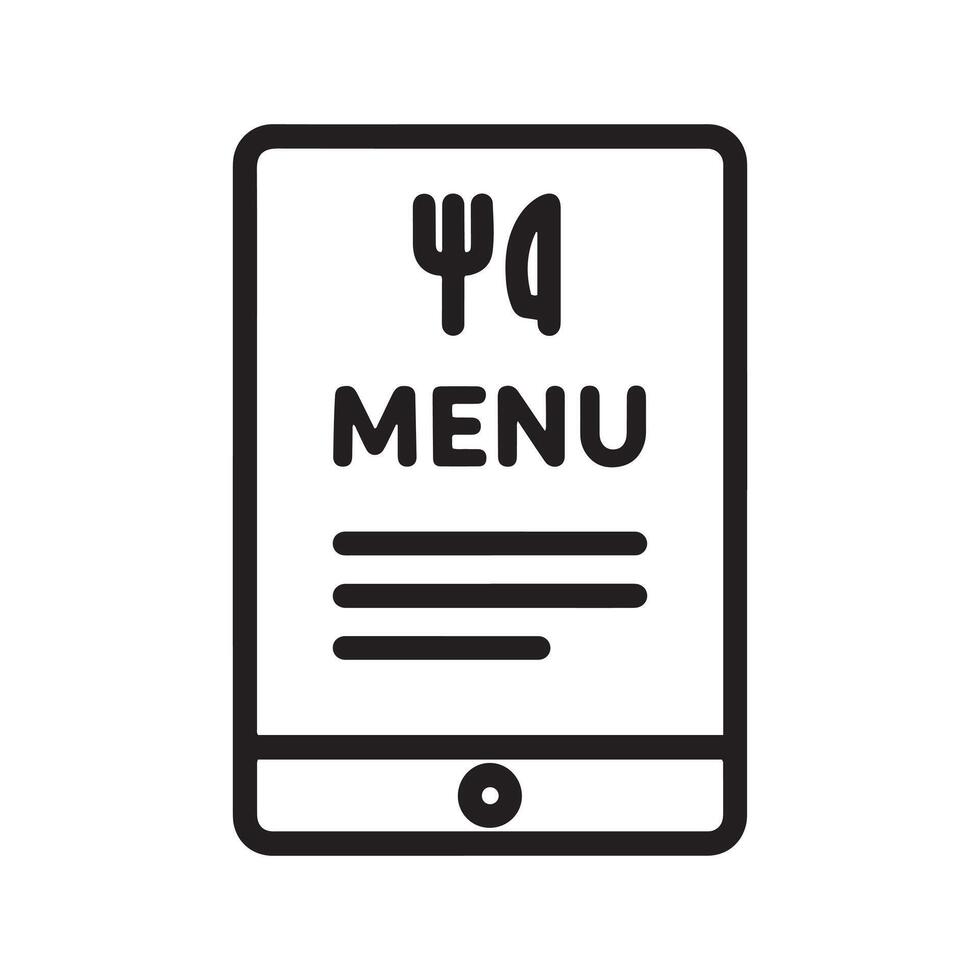 Digital tablet displaying food menu icon with fork and knife symbol vector