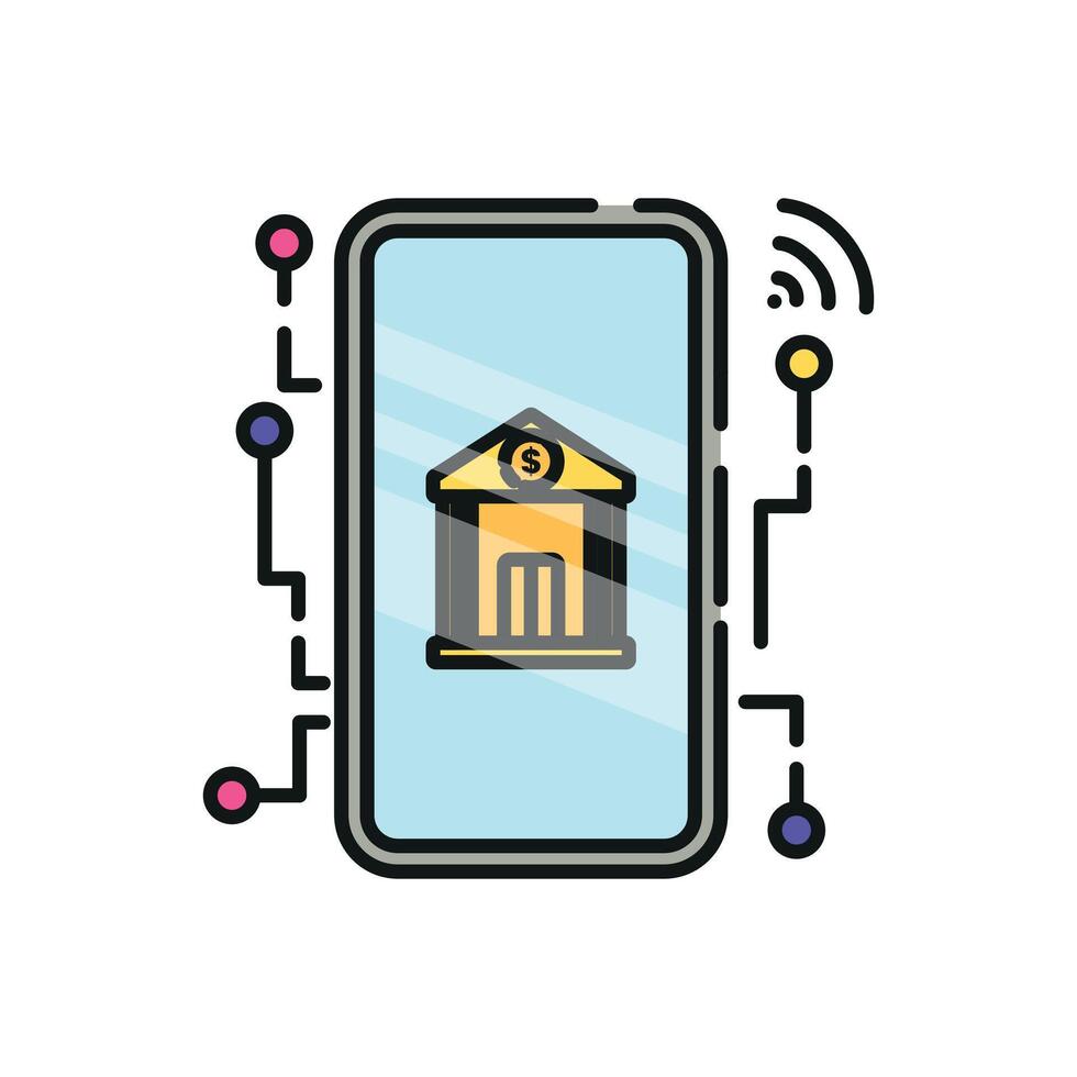 A smartphone with a bank building on it vector
