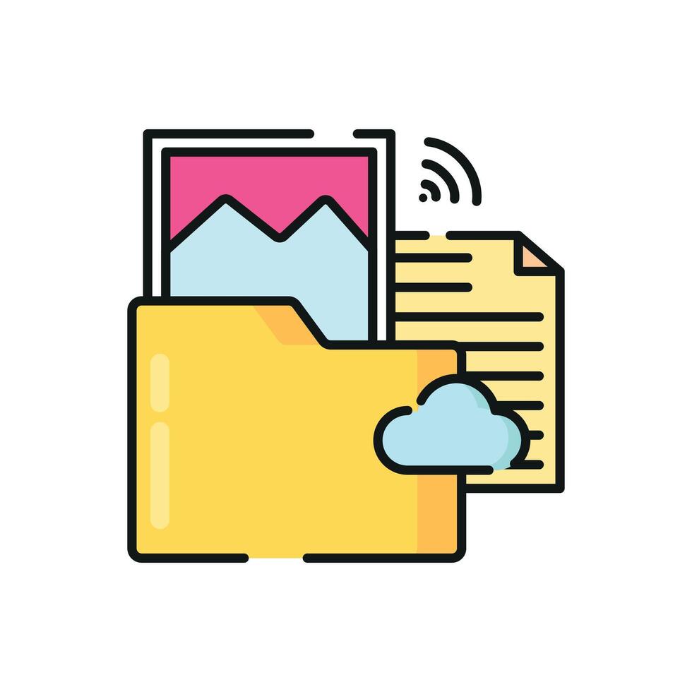 File folder icon with cloud and paper vector