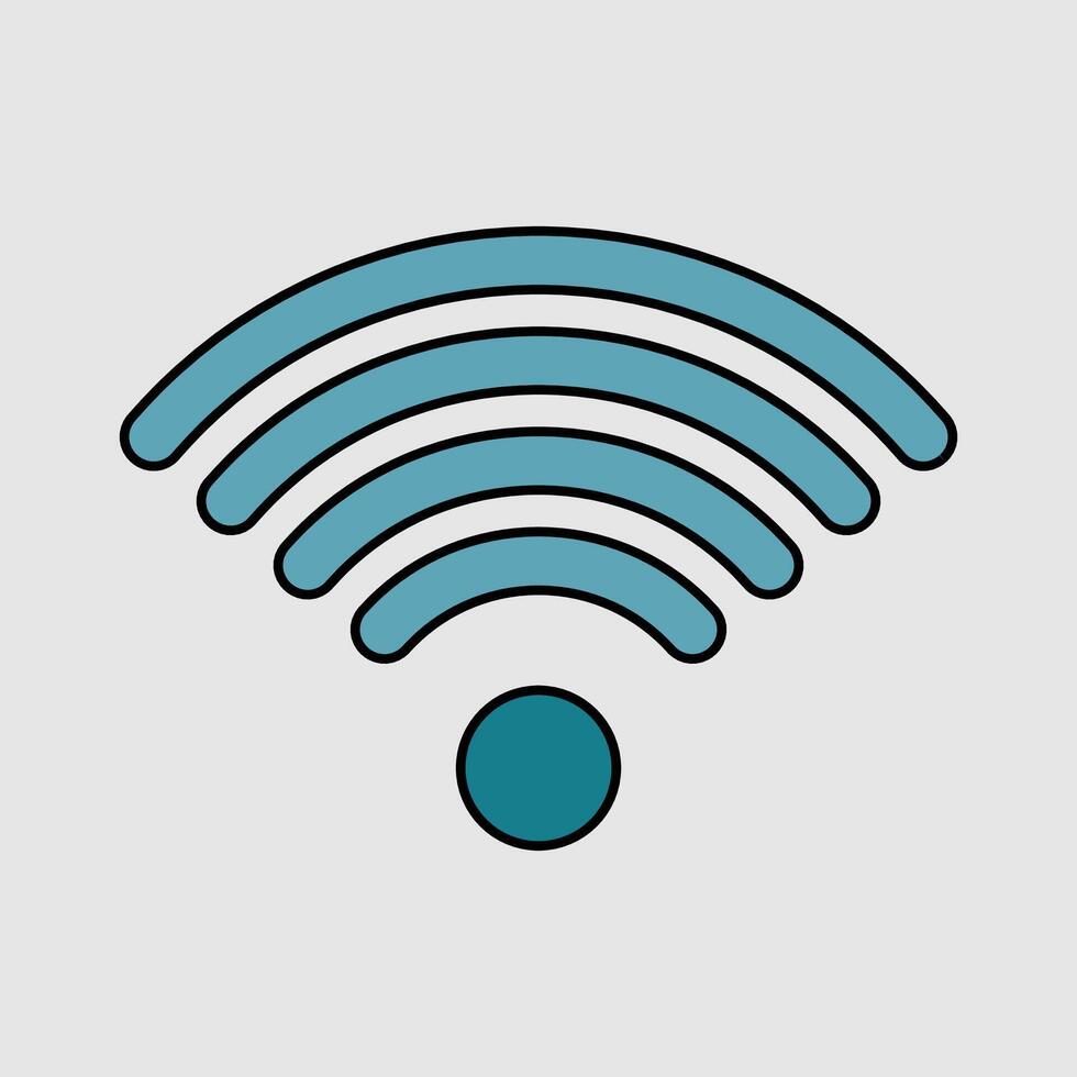 Blue Wi-Fi symbol graphic representing wireless internet connection and network signal strength. Flat design technology icon for digital communication and hotspot access, isolated illustration vector