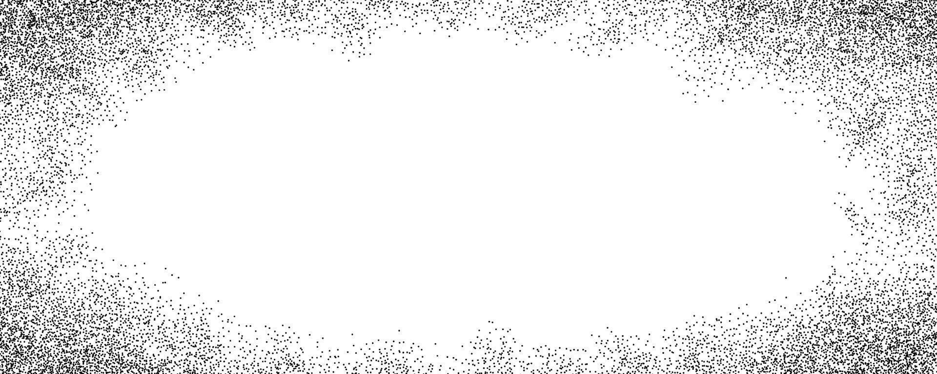 Sand grain gradient texture. Fading sprayed dot frame background. Stippled radial border overlay. Grange dotted noise pattern wallpaper with zoom effect. Vignette grainy halfton patern backdrop vector